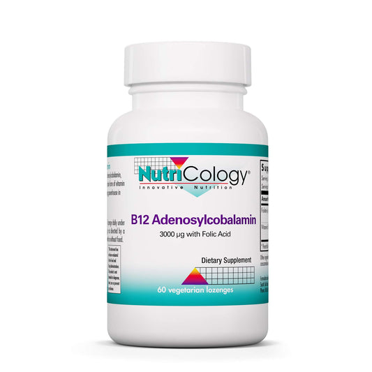 Frasco suplemento B12 Adenosilcobalamina Nutricology 60 pastillas vegetarianas