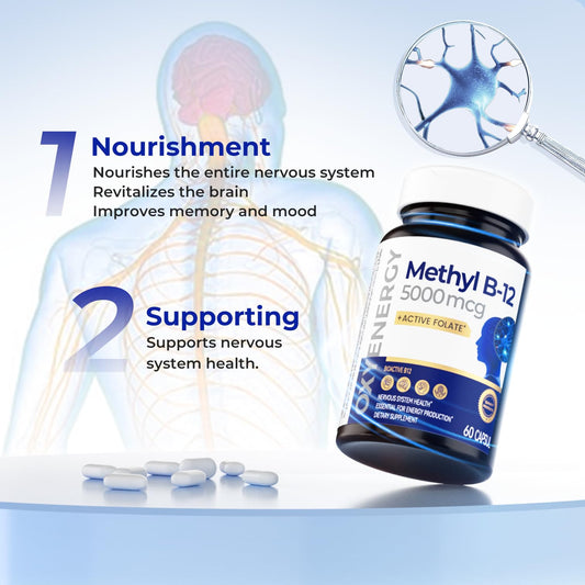 Frasco suplemento B12 metilcobalamina con folato de alta potencia OxyEnergy
