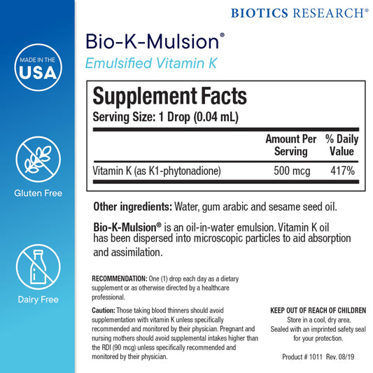 Frasco suplemento Biotics Research Bio K Mulsion vitamina K1