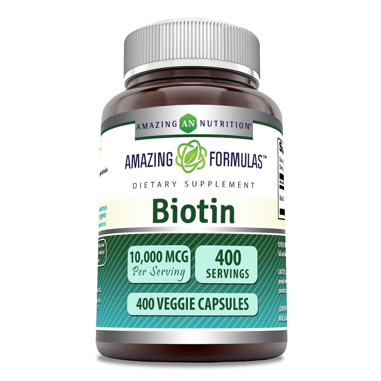 Frasco suplemento biotina 10000mcg cápsulas vegetales 400 unidades
