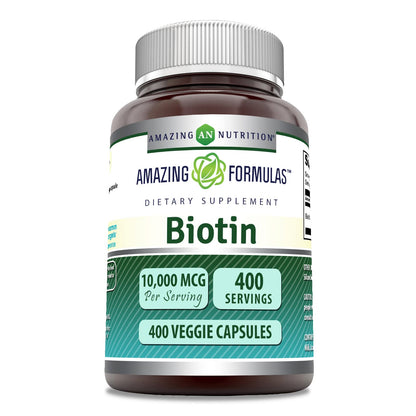 Frasco suplemento biotina 10000mcg cápsulas vegetales 400 unidades