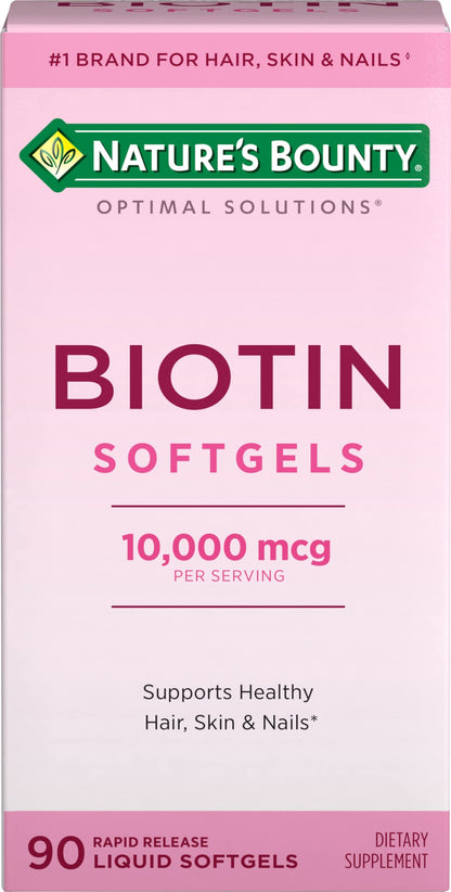 Frasco suplemento Biotina 10000mcg Nature's Bounty 90 cápsulas