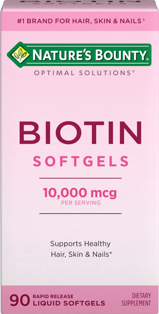 Frasco suplemento Biotina 10000mcg Nature's Bounty 90 cápsulas