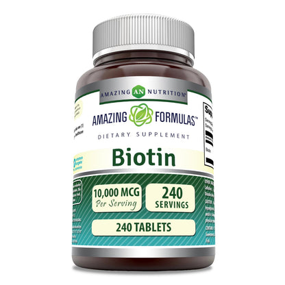Frasco suplemento biotina Amazing Formulas 10000mcg