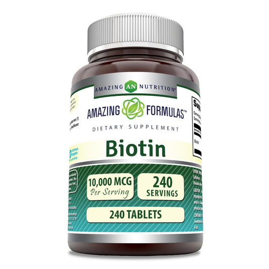 Frasco suplemento biotina Amazing Formulas 10000mcg