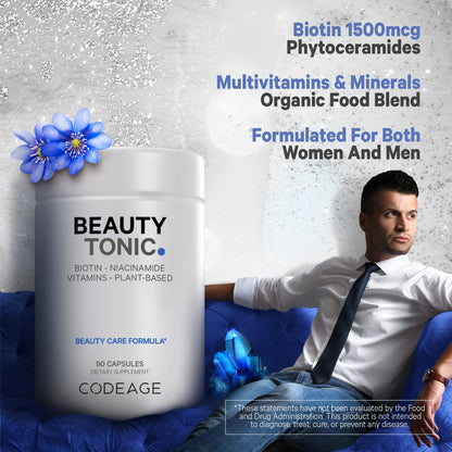 Frasco suplemento de biotina Codeage con vitaminas y fitoceramidas