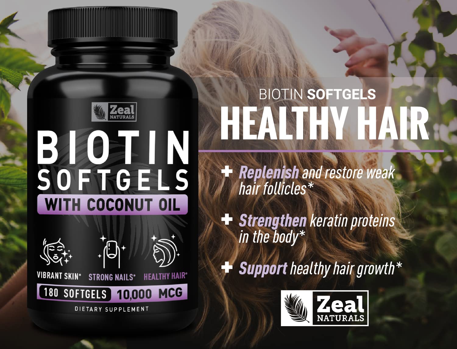 Frasco suplemento biotina para uñas y cabello Zeal Naturals