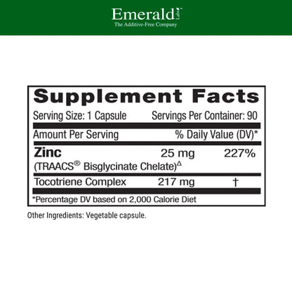 Frasco suplemento EMERALD LABS zinc y vitaminas para bienestar diario