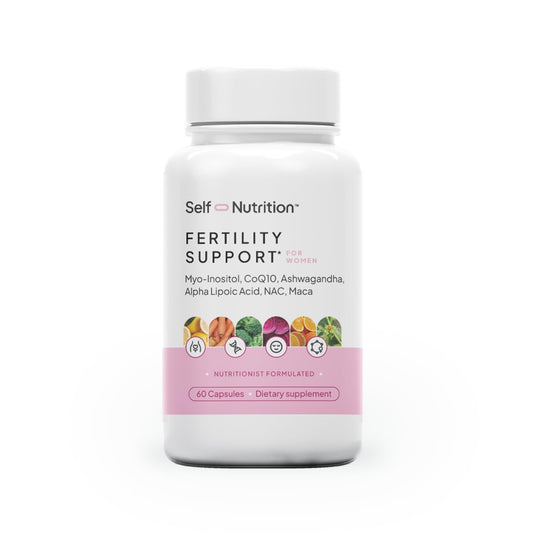 Frasco de suplemento fertilidad femenina SELF NUTRITION 60 cápsulas