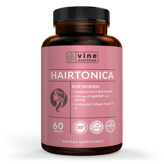 Frasco de suplemento Hairtonica Vine Nutrition para crecimiento capilar