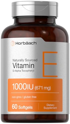 Frasco suplemento Horbäach vitamina E 1000 IU 60 cápsulas