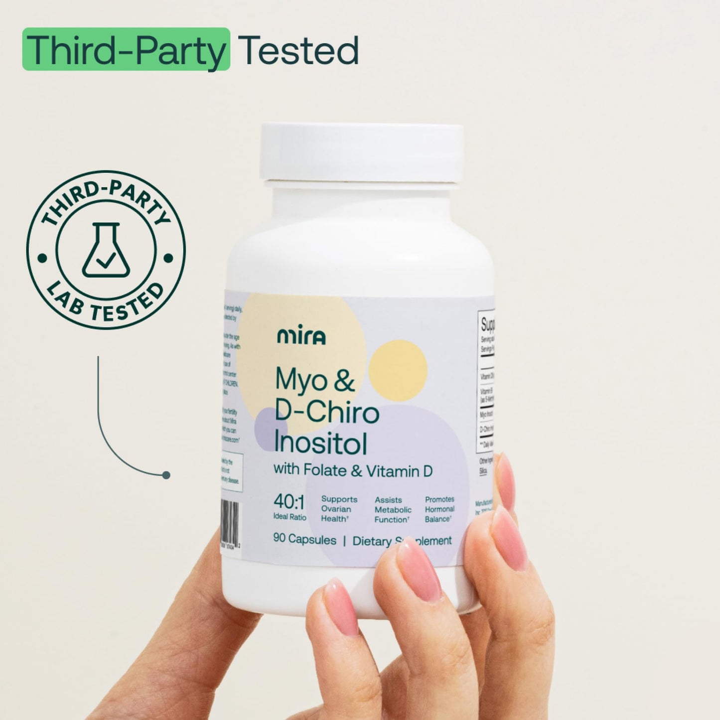 Frasco suplemento MIRA PCOS apoyo salud ovárica y metabolismo