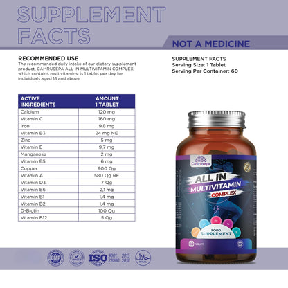 Frasco con suplemento multivitamínico diario CAMRUSEPA