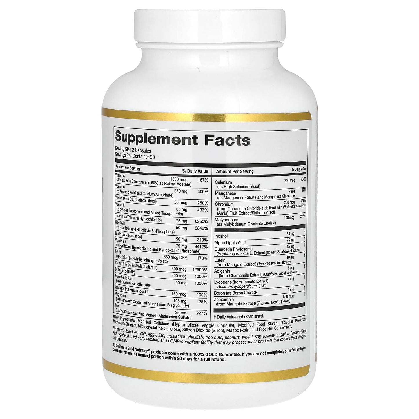 Frasco de suplemento multivitamínico Dos al Día California Gold Nutrition