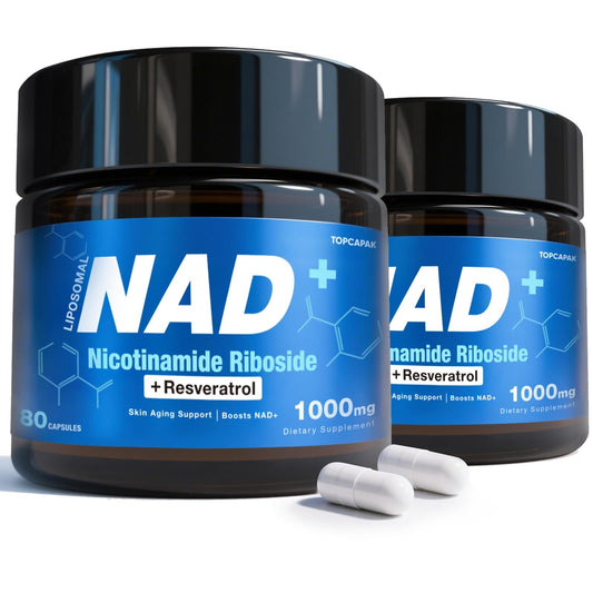 Frasco de suplemento NAD TOPCAPAK 1000mg para energía celular