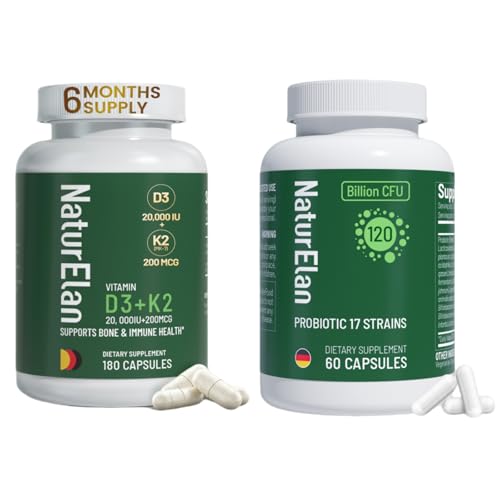 Frasco suplemento NaturElan vitamina D3 K2 y probióticos
