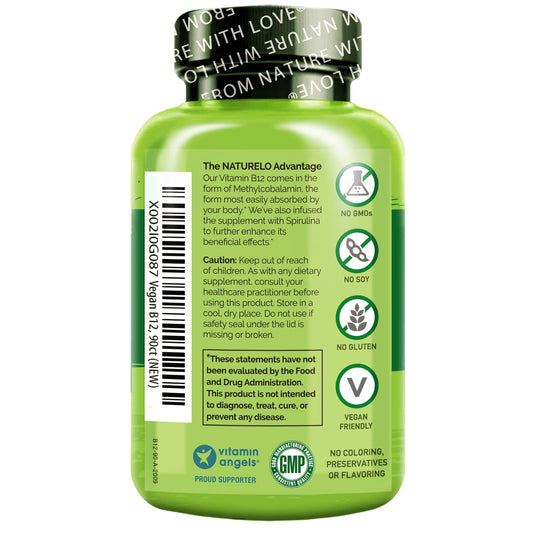 Frasco suplemento naturelo vitamina b12 con espirulina