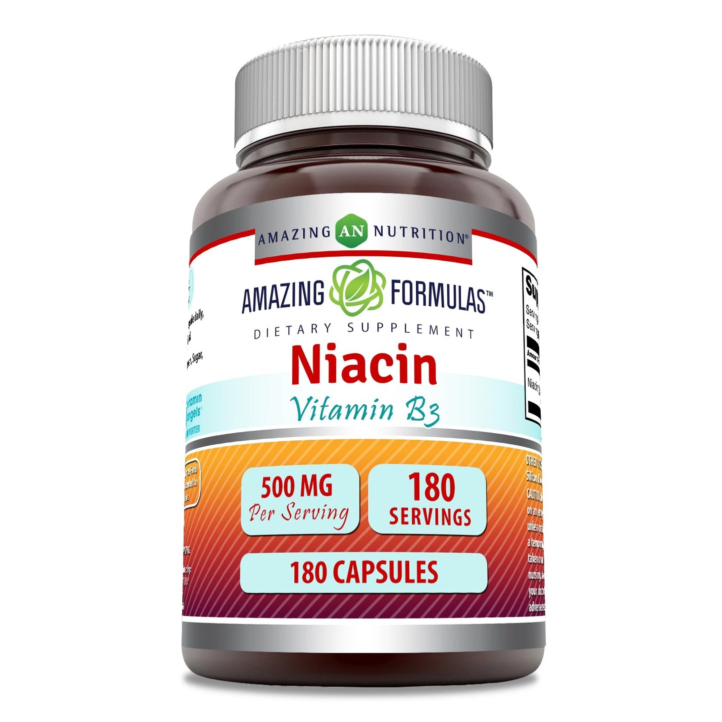 Frasco suplemento niacina Amazing Formulas 180 cápsulas
