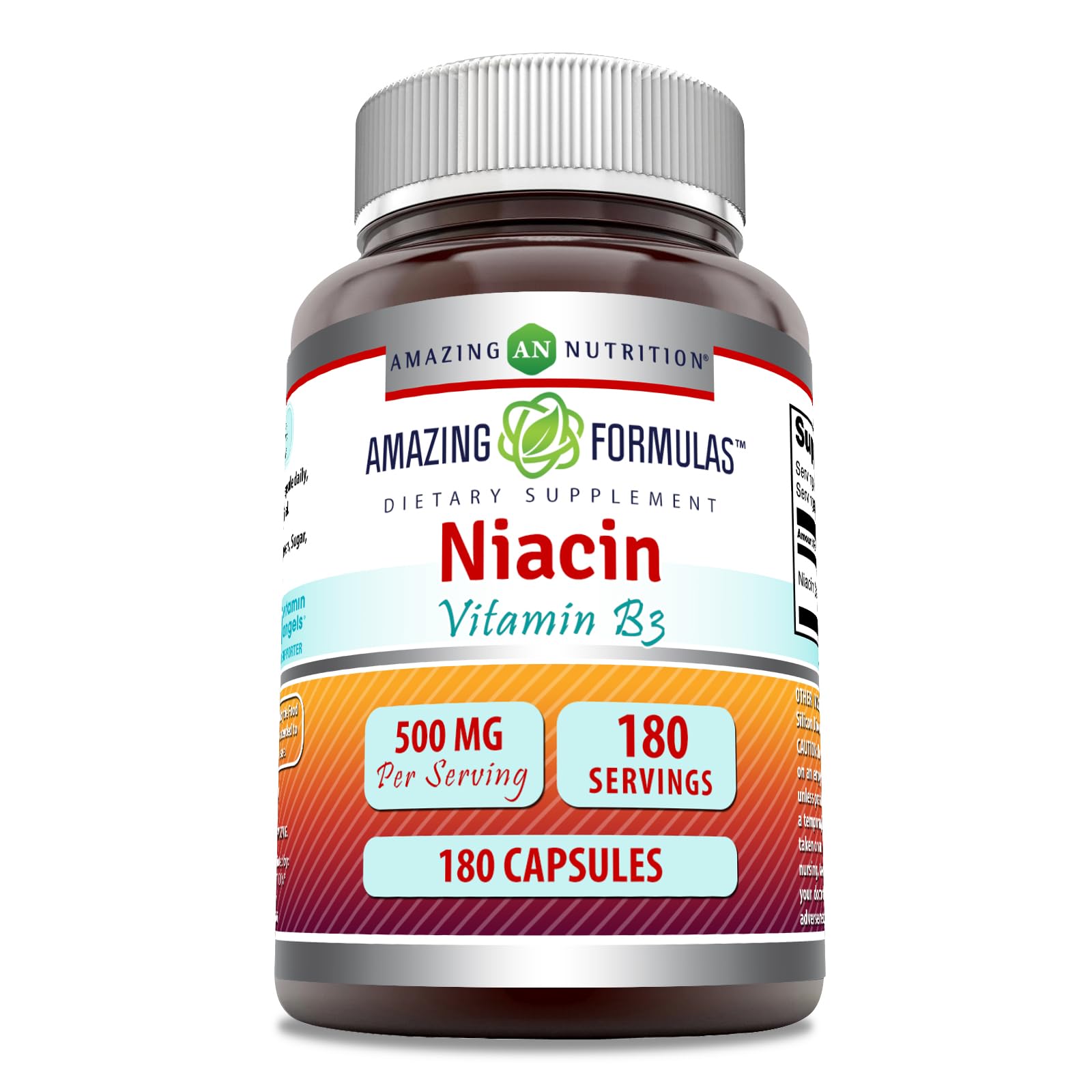 Frasco suplemento niacina Amazing Formulas 180 cápsulas