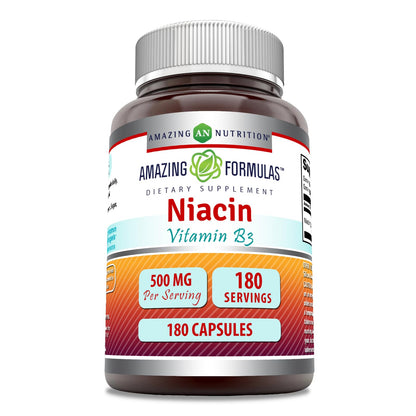 Frasco suplemento niacina Amazing Formulas 180 cápsulas
