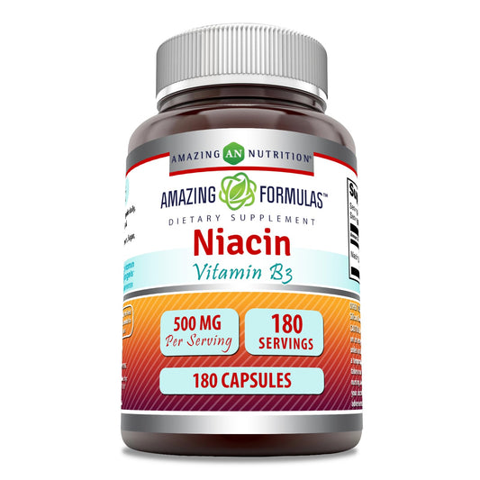 Frasco suplemento niacina Amazing Formulas 180 cápsulas