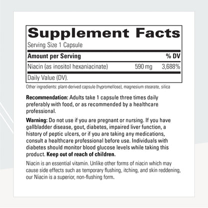 Frasco suplemento niacina hexaniacinato inositol 60 cápsulas