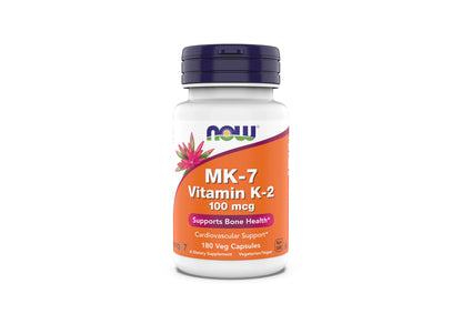 Frasco Suplemento Now MK-7 Vitamina K-2 100 mcg 180 cápsulas veganas