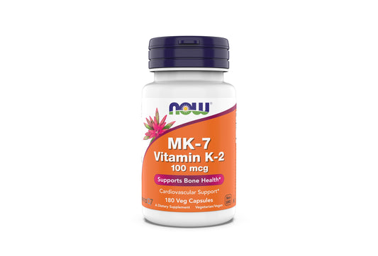 Frasco Suplemento Now MK-7 Vitamina K-2 100 mcg 180 cápsulas veganas