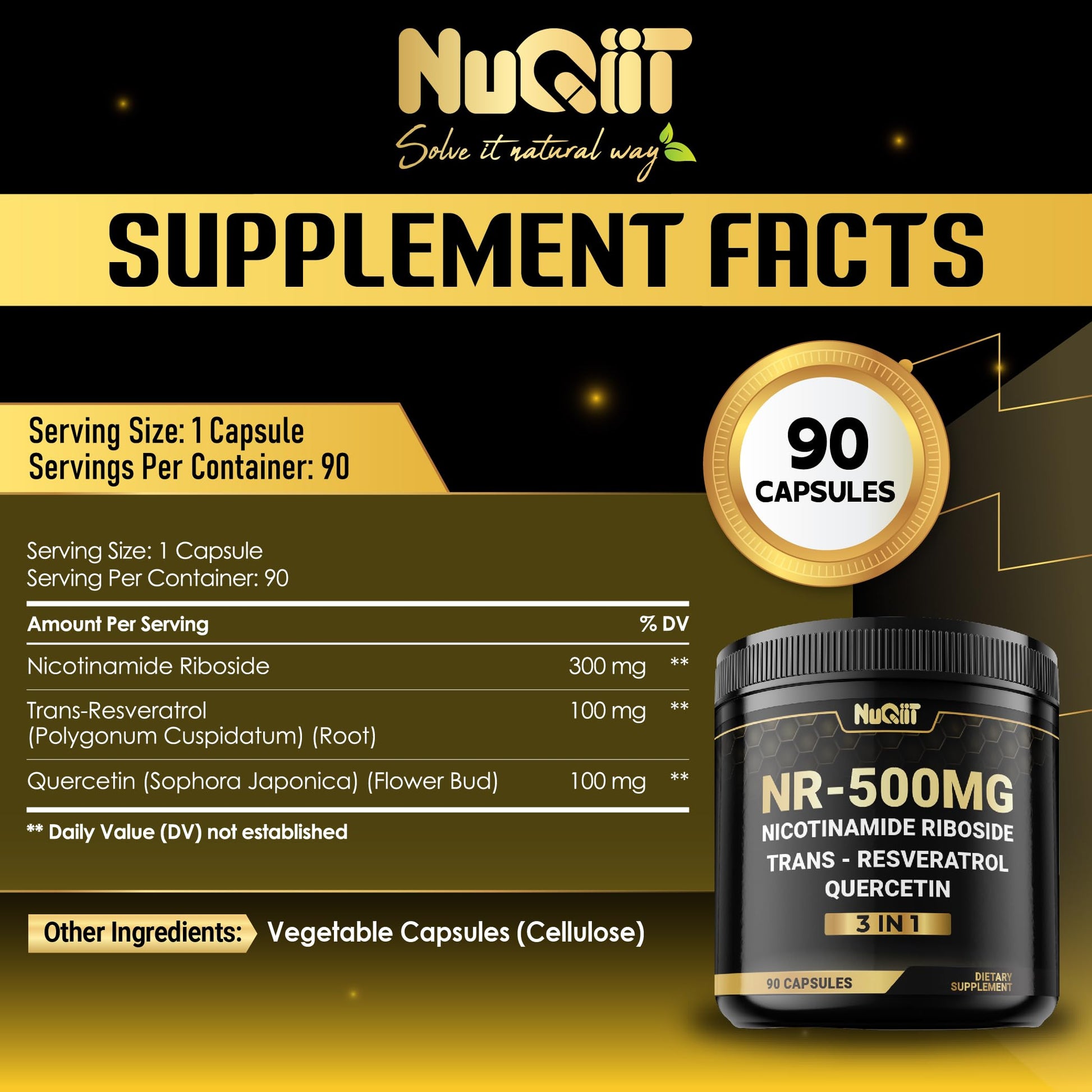 Frasco suplemento NUQIIT NAD+ con ingredientes antioxidantes
