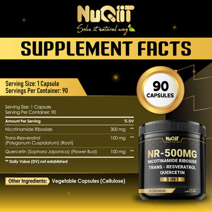 Frasco suplemento NUQIIT NAD+ con ingredientes antioxidantes