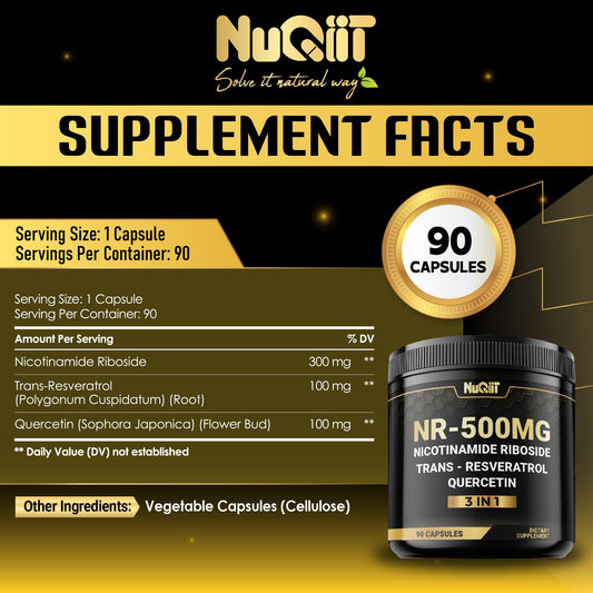 Frasco suplemento NUQIIT NAD+ con ingredientes antioxidantes