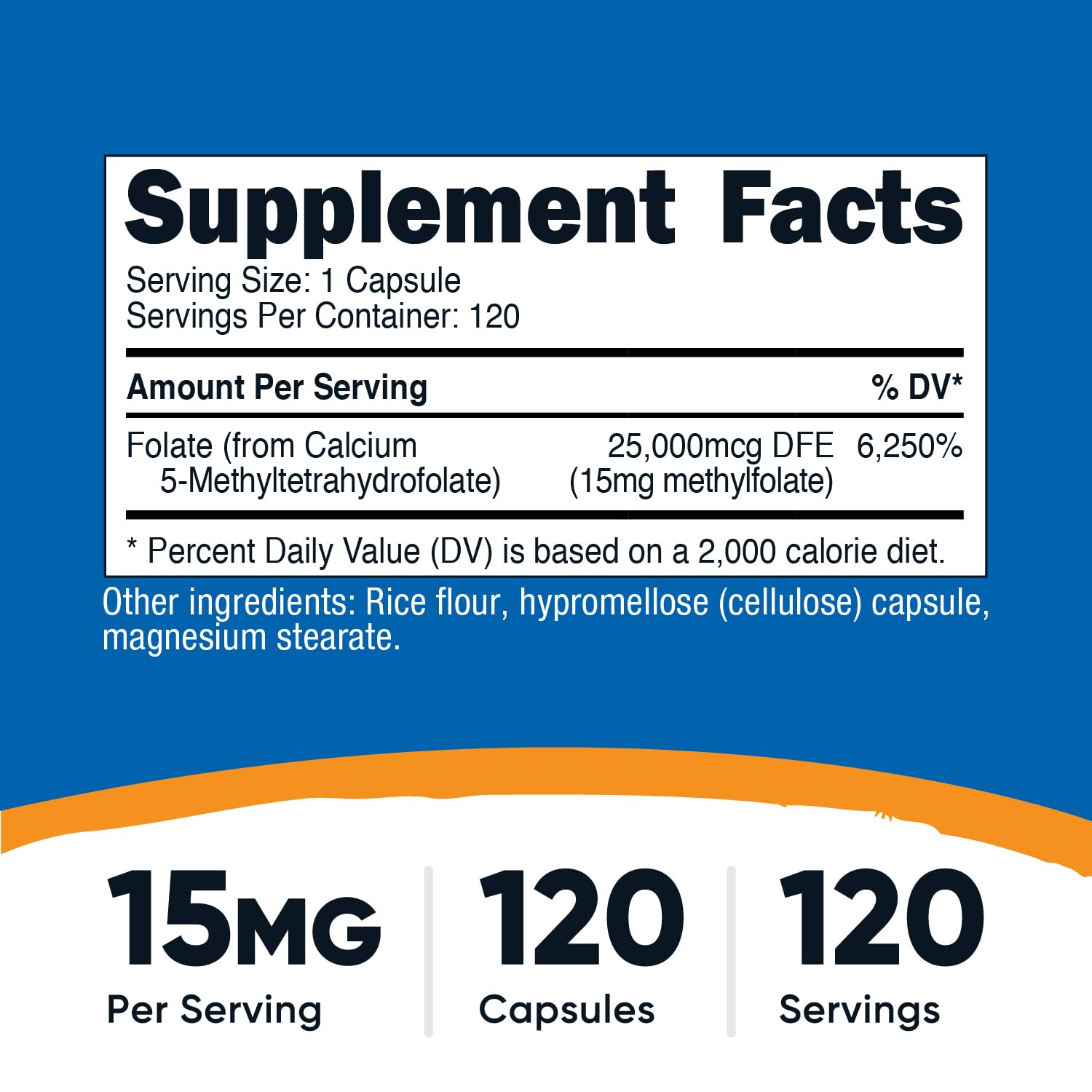 Frasco del suplemento nutricost l-metilfolato 15mg