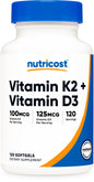 Frasco suplemento Nutricost vitamina K2 y D3