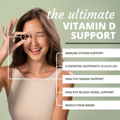 Frasco de suplemento Optimal Health Systems Essential DAK1K2 vitaminas esenciales