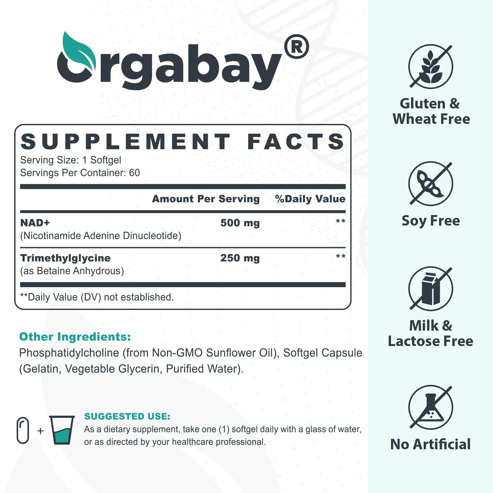 Frasco suplemento Orgabay NAD+ liposomal alta absorción y potencia