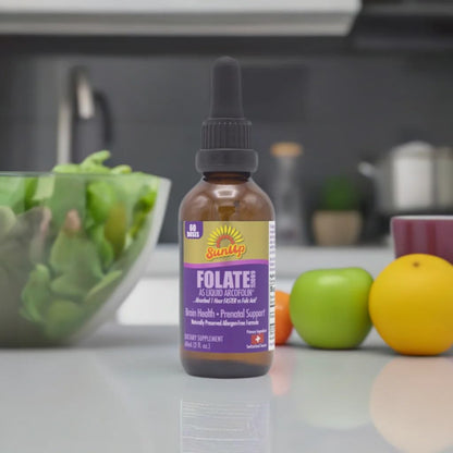 Frasco suplemento prenatal metilfolato líquido SunUp