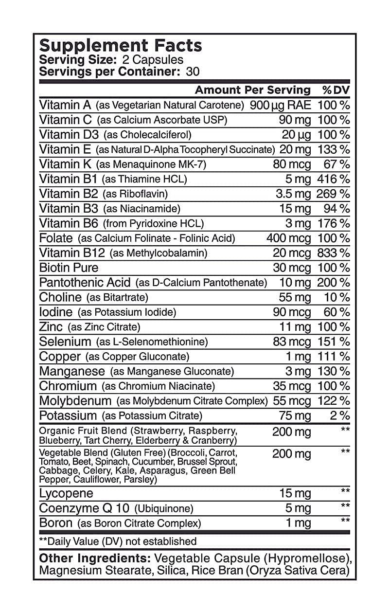 Frasco de suplemento de multivitaminas con soporte inmune natural.