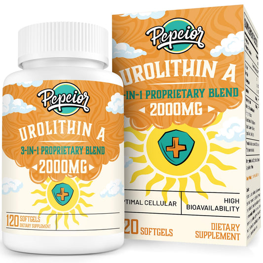 Frasco suplemento urolitina a 2000 mg Pepeior 120 cápsulas