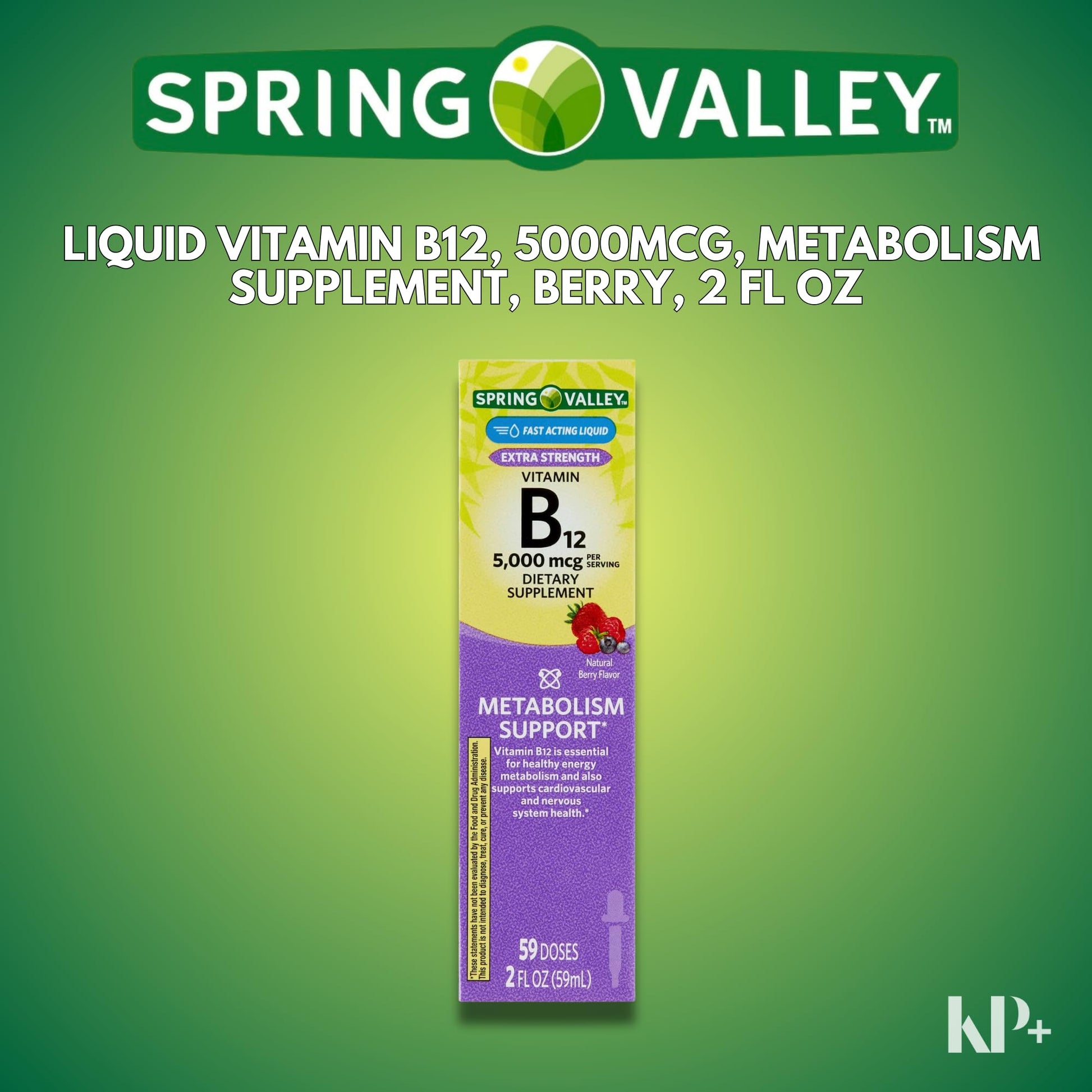 Frasco suplemento vitamina B12 líquida KP+ 2 fl oz