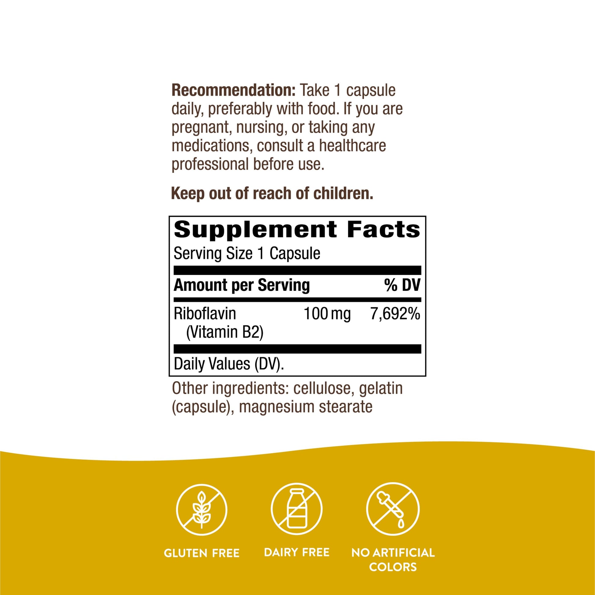 Frasco de suplemento vitamina b2 riboflavina Nature's Way 100mg