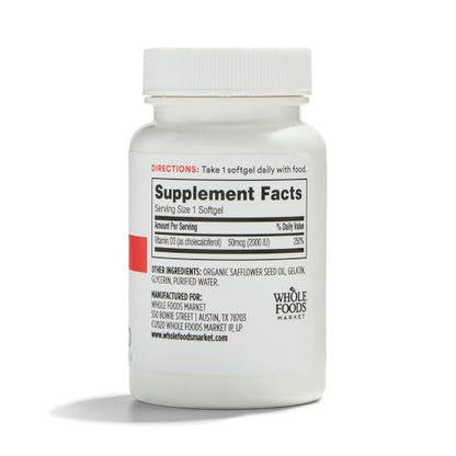 Frasco suplemento vitamina d3 2000 iu Whole Foods Market