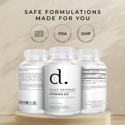 Frasco suplemento vitamina D3 Daily Defense 90 unidades