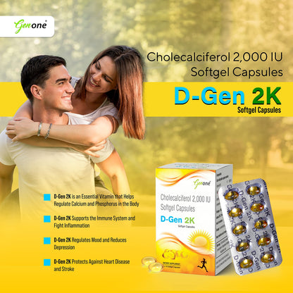 Frasco suplemento vitamin d3 genone dgen 2k para salud y inmunidad