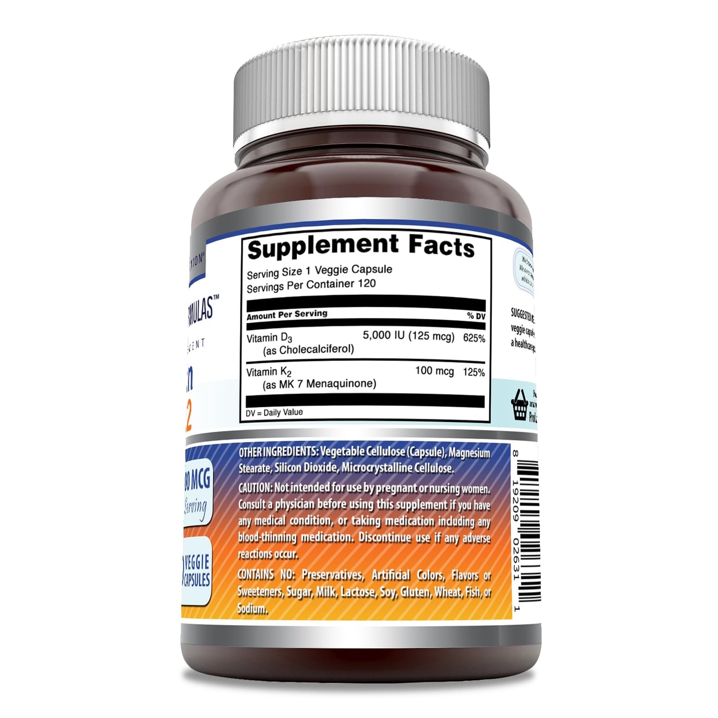 Frasco suplemento vitamina d3 y k2 Amazing Formulas 120 cápsulas