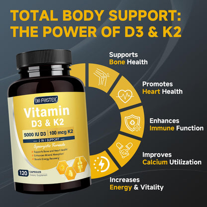 Frasco de suplemento vitamina d3 k2 no gmo drfoster