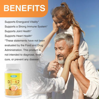 Frasco de suplemento vitamina D3 plus K2 TOLOUS 5000 UI