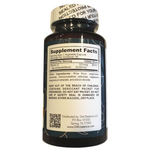Frasco suplemento OWL Balance vitamina D3 para salud y bienestar