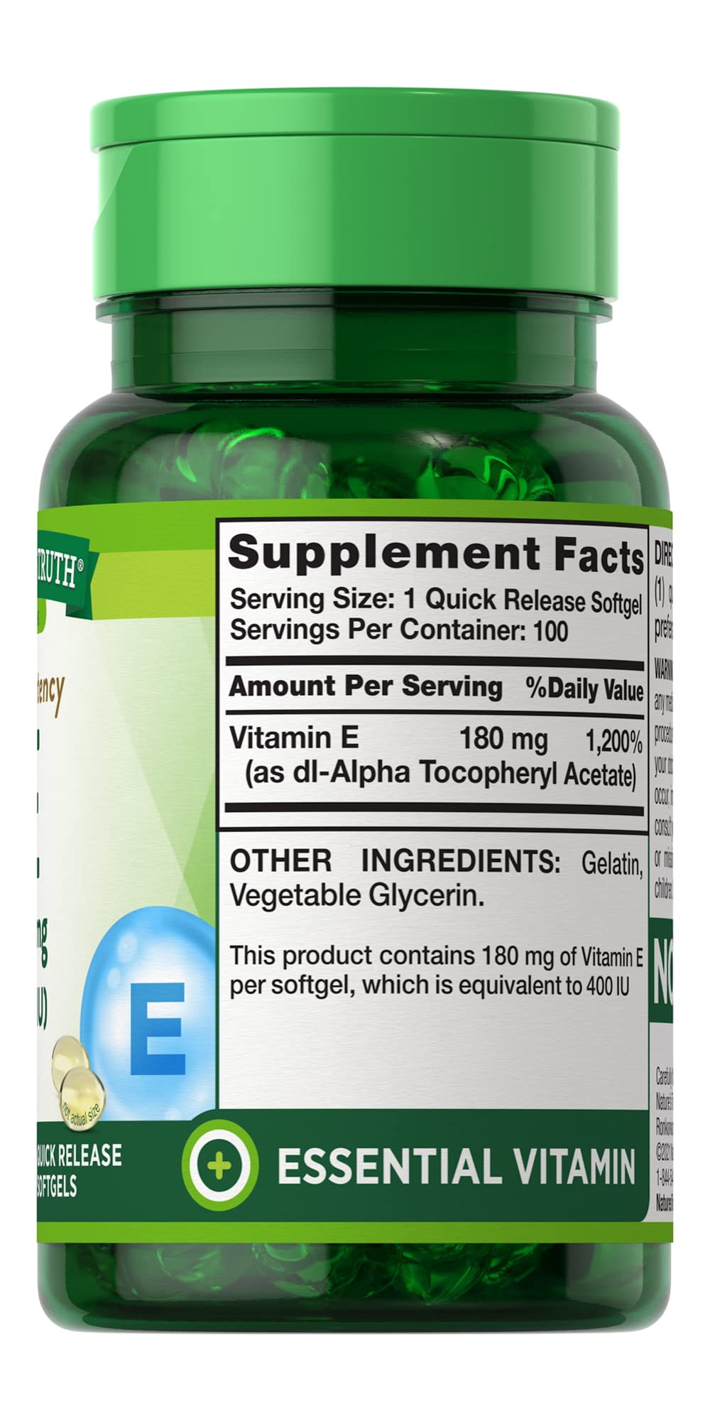 Frasco de suplemento de vitamina E Nature's Truth para adultos