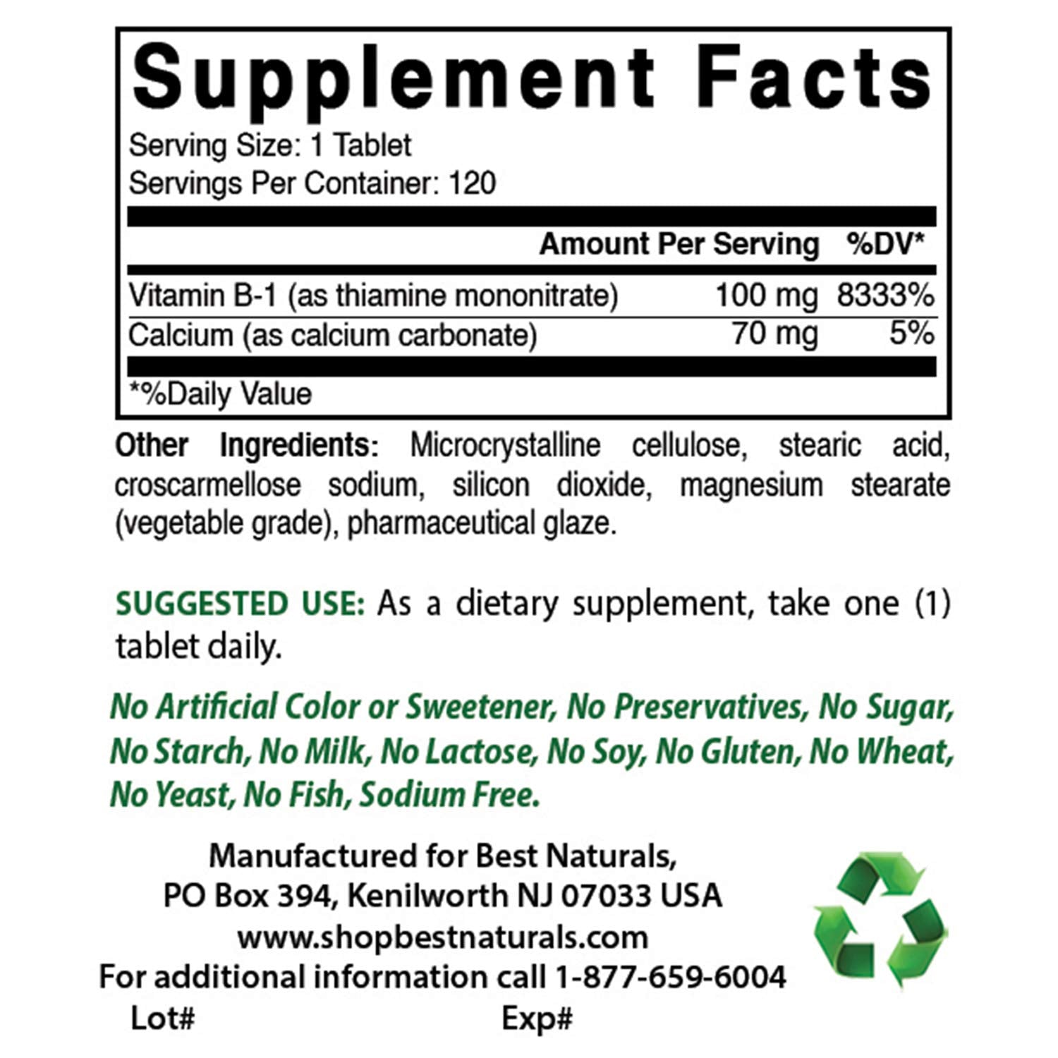 Frasco suplemento vitaminas b1 y b2 Best Naturals alta pureza