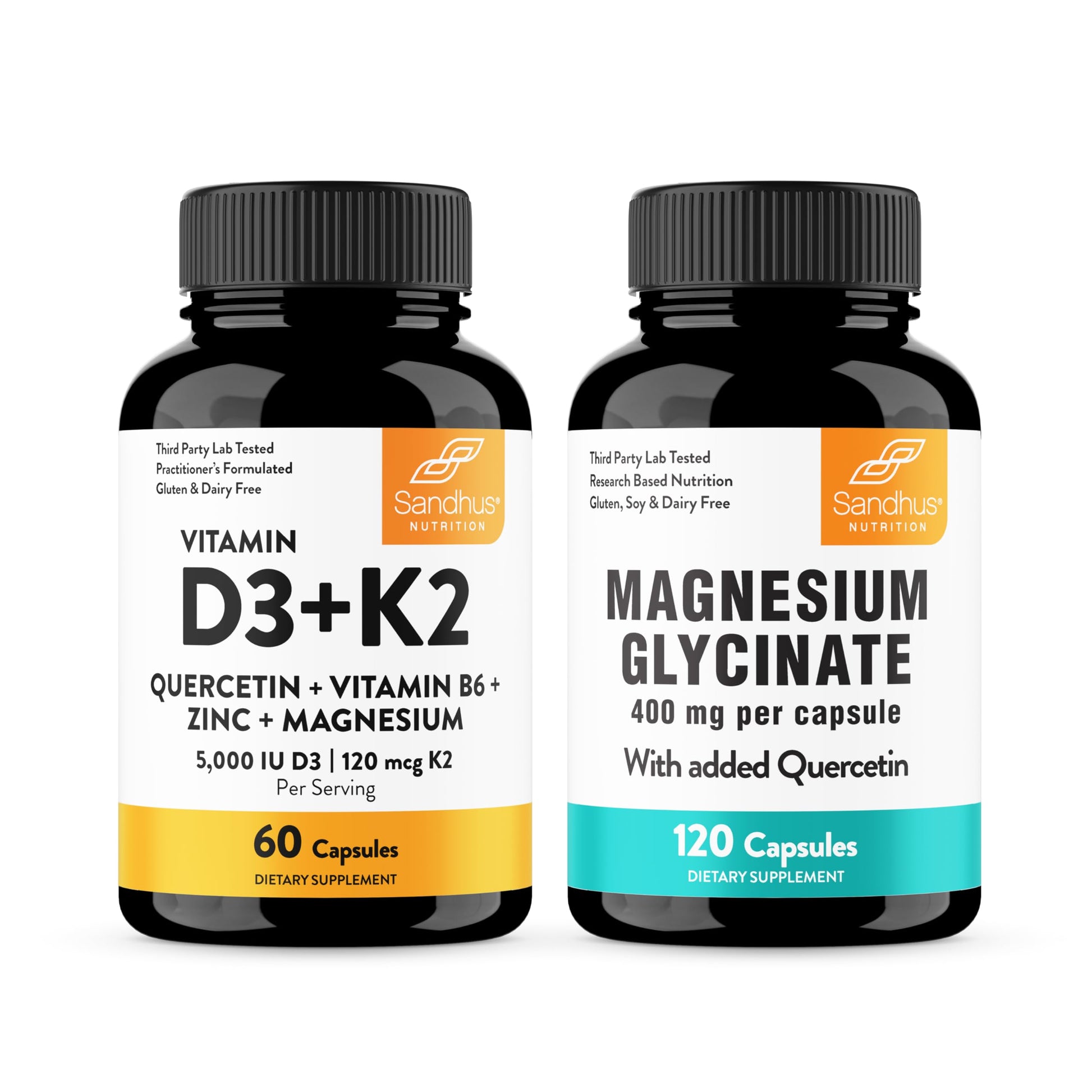 Frasco suplemento vitaminas D3 K2 con magnesio y quercetina Sandhu
